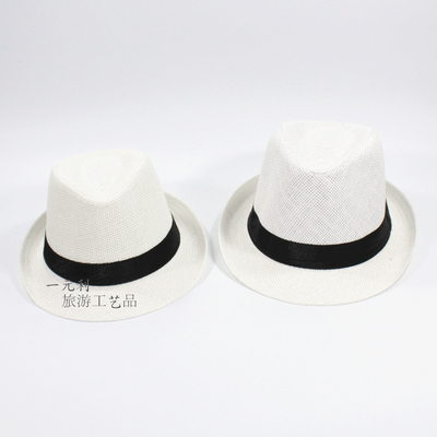 春夏休闲亲子帽草帽男女沙滩遮阳帽礼帽爵士帽休闲儿童草帽幼儿园