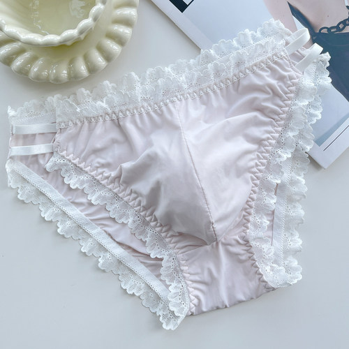 高档蕾丝边男士内裤性感腰部镂空