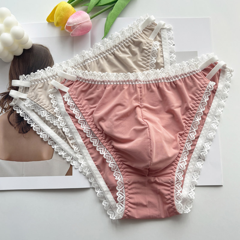 男士性感内裤蕾丝花边弹力舒适男生穿变装裤头棉裆有囊袋