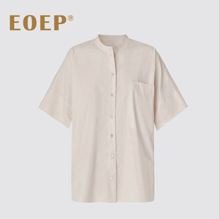 女夏圆领宽松廓形中长款 衬衫 纯色上衣纯棉绸 简约短袖 极简风设计