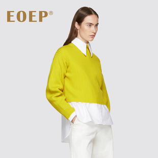 独特小众设计师品牌美丽奴羊毛毛衣女短款半高领灯笼袖外穿厚秋冬