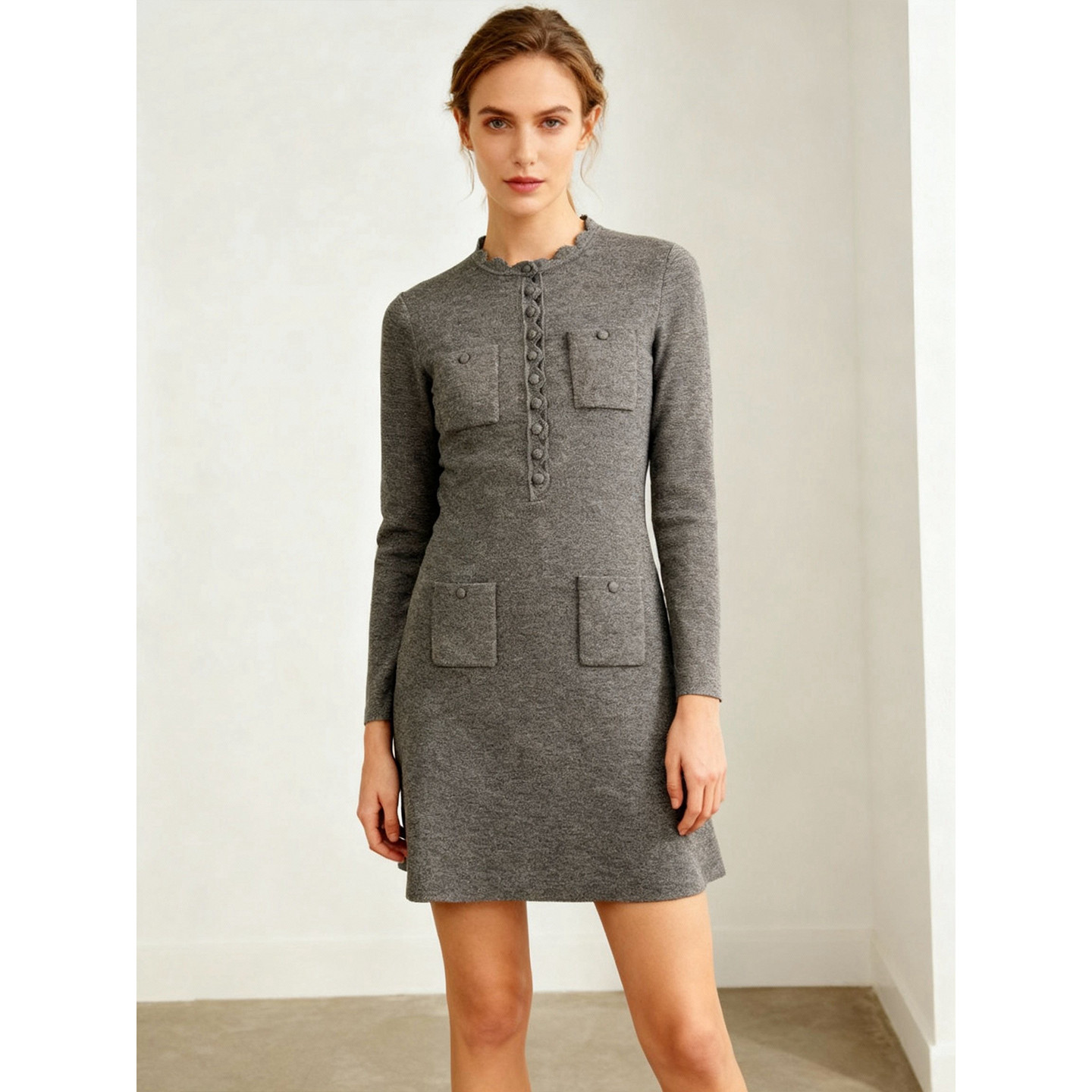 设计师款连衣裙！小香风针织裙圆领长袖收腰短款包臀a字裙 千金风