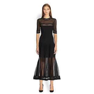 高端针织连衣裙中袖网纱中长款大摆修身收腰a字裙包臀显瘦欧美