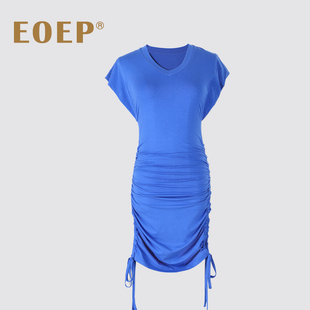 小众设计师款！抽褶连衣裙夏修身紧身弹力v领包臀短款无袖红色