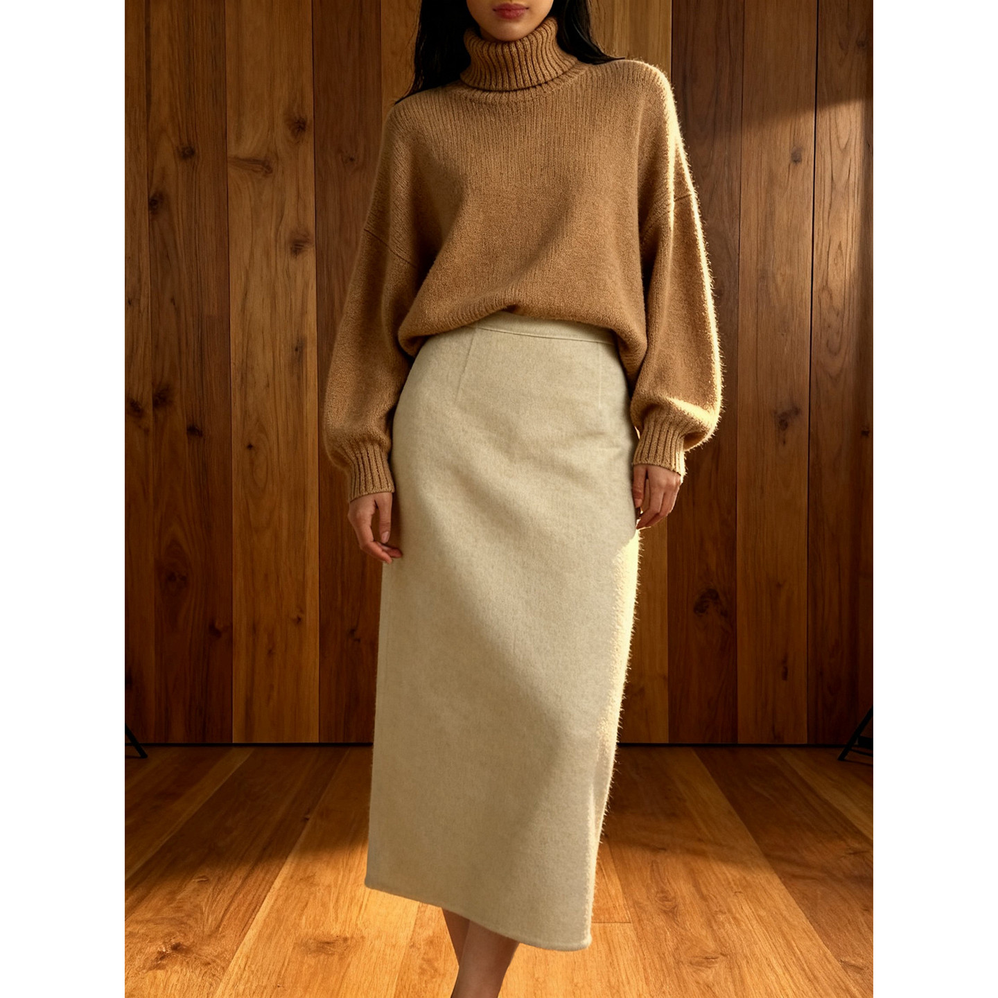 高端品质女装双面呢羊毛半身裙女长裙修身铅笔裙高腰显瘦气质秋冬