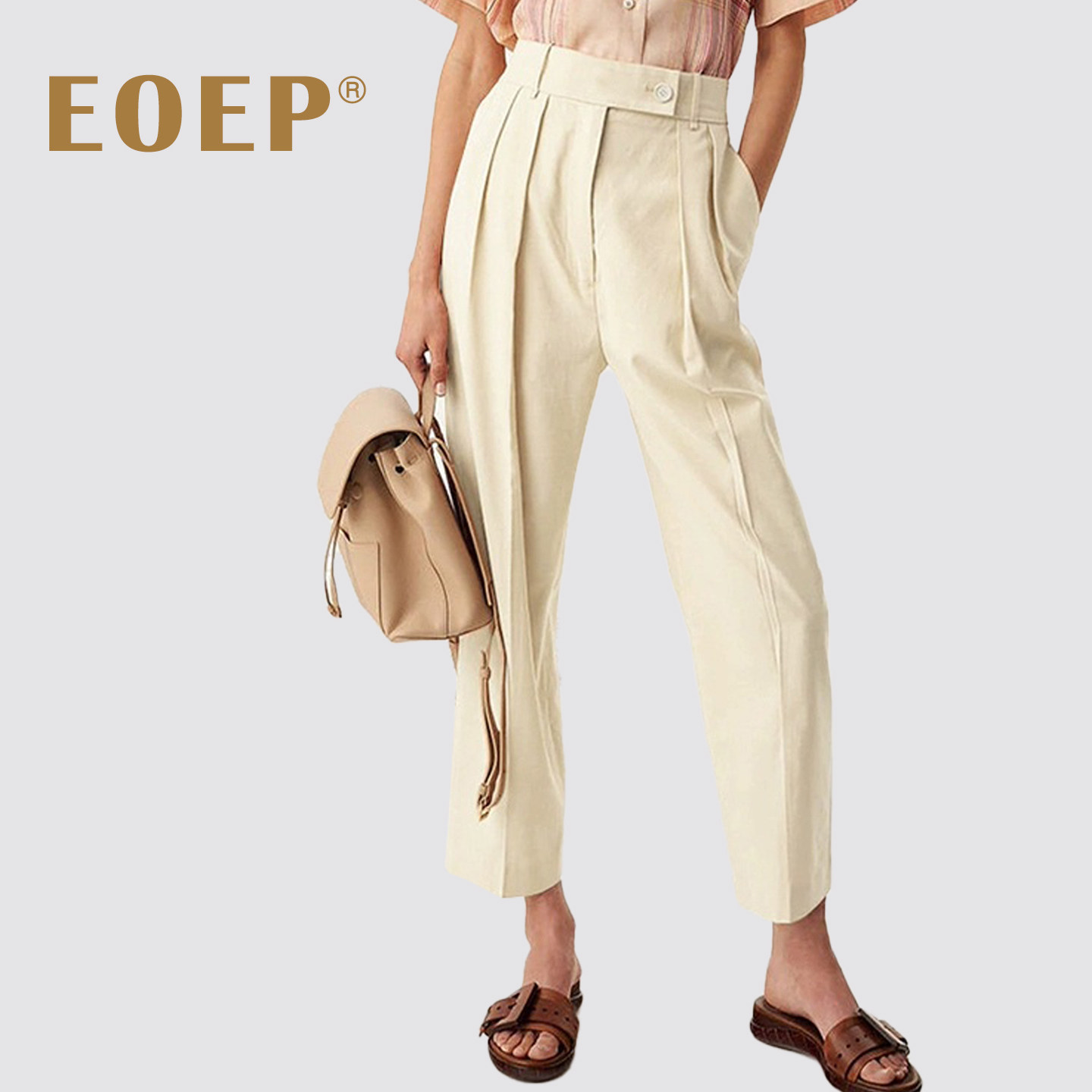 小众设计师款！棉麻西装裤子女夏高腰萝卜裤锥形长裤简约通勤纯色