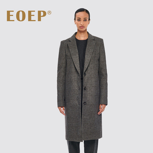 小众设计师款！英伦风羊毛呢大衣外套女中长款秋冬复古灰色格子