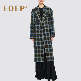 小众设计！风衣外套女中长款宽松落肩廓形大衣长袖格子工装风秋冬