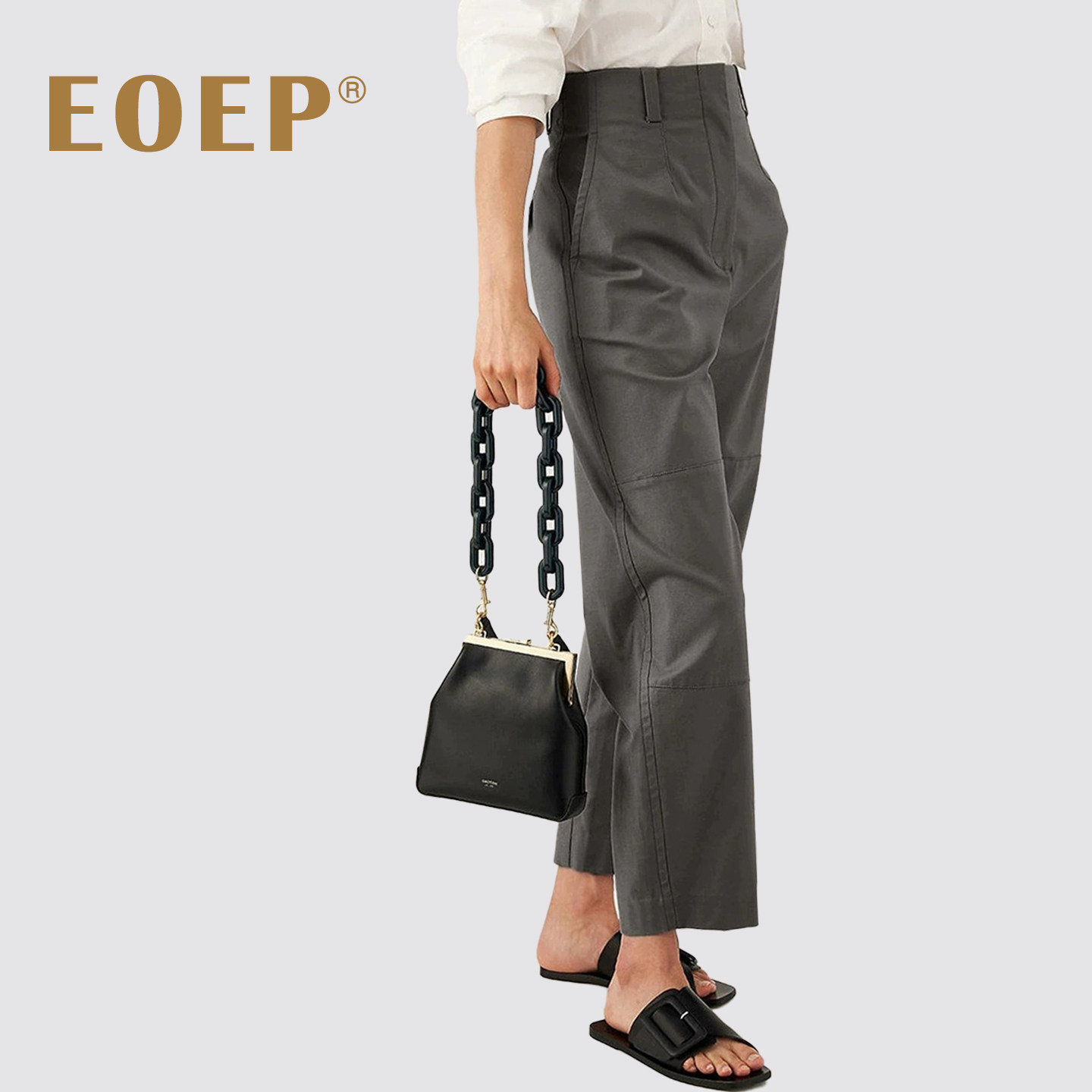 小众设计师款！工装风裤子女长裤夏 宽松休闲灰色ol通勤简约纯色