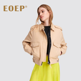 小众设计师款！RB英伦风夹克外套女短款风衣卡其色厚实工装风春秋