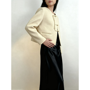 新中式国风盘扣小香风外套女短款圆领羊毛呢上衣气质名媛千金风冬