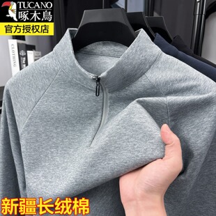 啄木鸟棉质立领拉链高弹卫衣男款新款男士长袖t恤运动薄款打底衫