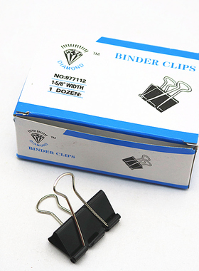 钻石41mm金属黑色长尾夹2#反尾夹燕尾夹凤尾夹文件小夹子12个装