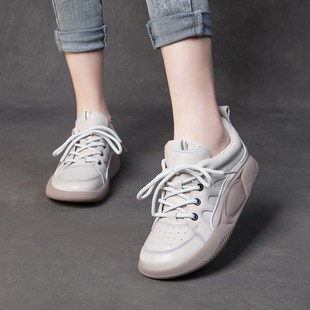头层牛皮摇摇底圆头休闲鞋 学院风小清新舒适真皮女鞋 春夏新品