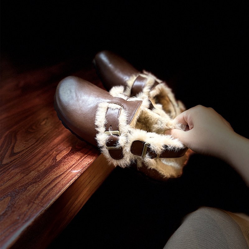 头层水洗牛皮保暖羊毛勃肯棉鞋