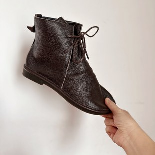 【男女通用】复古手工真皮大码女靴头层牛皮个性褶皱舒适马丁短靴