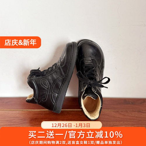 休闲鞋头层牛皮低跟圆头高帮鞋