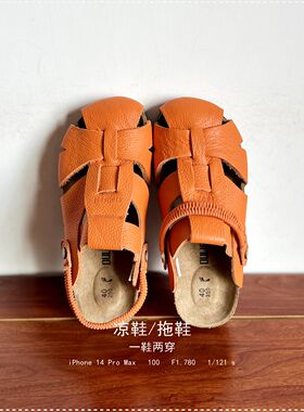 头层牛皮低跟舒适两穿罗马凉鞋
