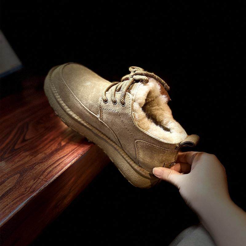 【男款】欧美简约时尚男士雪地靴羊皮毛一体保暖系带马丁短靴棉鞋