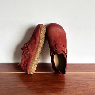 头层牛皮平底圆头勃肯鞋 2025秋复古文艺手工真皮森女鞋 烁掌柜