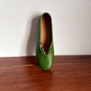 【烁掌柜】复古文艺手工真皮设计款女鞋头层牛皮个性串珠浅口单鞋