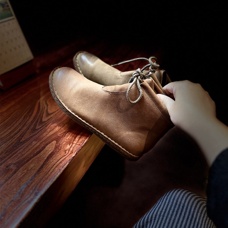 自制手工缝制复古文艺真皮女靴