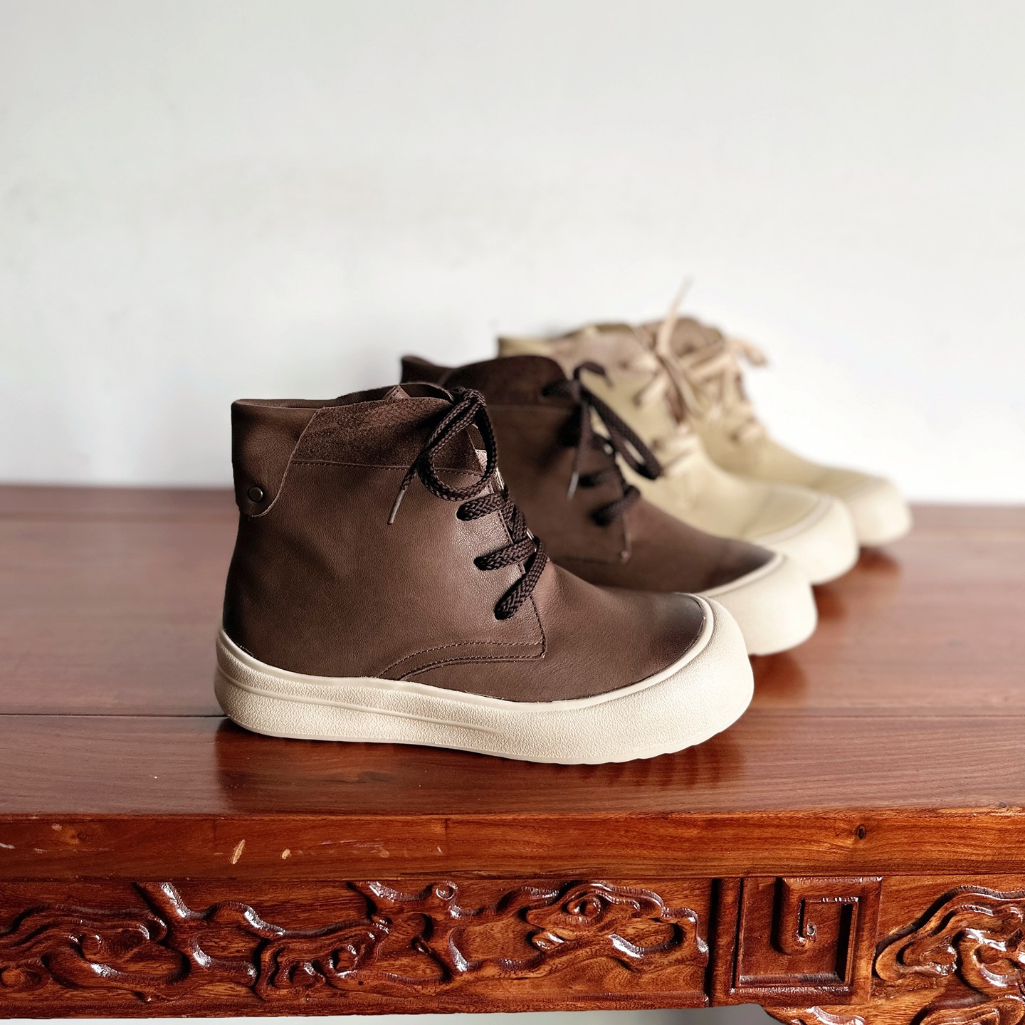 头层牛皮厚底系带马丁靴短靴