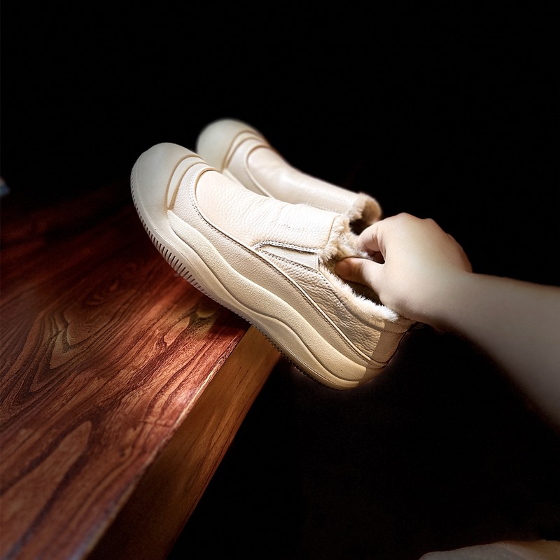 头层牛皮绒里保暖厚底乐福鞋棉鞋