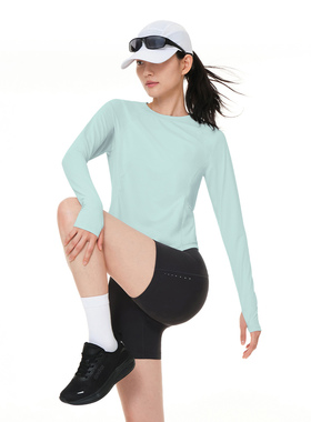andar修身长袖短款上衣 齐腰排汗透气打底T恤 瑜伽运动弹力显瘦