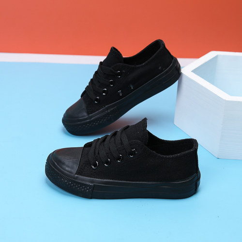 学生儿童黑色帆布鞋小孩