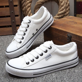 休闲鞋 男韩版 低帮平底布鞋 学生球鞋 子 春夏季 青少年男鞋 白色帆布鞋