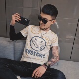 夏季红同款短袖男精神小伙圆领宽松半袖T恤笑脸印花TX01P35，男装T恤，电商A1018-1