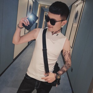 社会小伙紧身背心男韩版无袖坎肩潮牌ins网红潮流个性t恤TX06P25图片