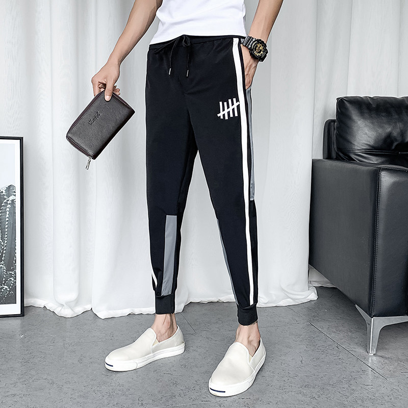 九分裤潮版男士修身小脚裤潮流社会精神小伙束脚裤速干裤K95P45图片