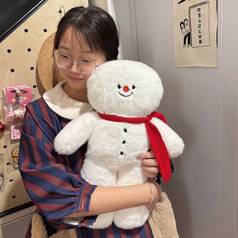 跨境卡通呆萌圣诞雪人公仔毛绒玩具红围巾小雪人玩偶女生安抚布偶