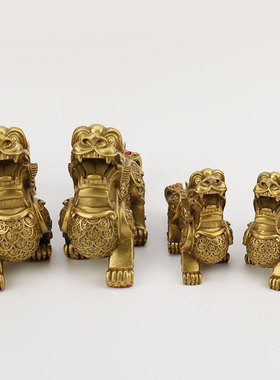 黄铜金钱貔貅摆件貔貅铜貔貅一对家居工艺品摆件
