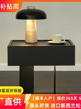 意式极简悬浮带灯一体床头柜钢板柜储物柜现代简约卧室床边柜边几