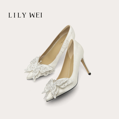 LilyWei优雅蝴蝶结水钻高跟鞋