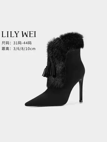 Lily Wei Tide, короткие сапоги, черные туфли на высоком каблуке, ботинки, большой размер
