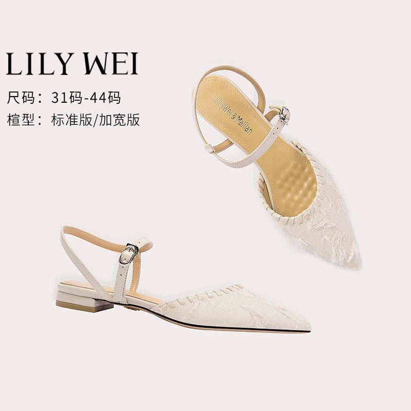 Lily Wei法式仙女风平底鞋尖头气质百搭时尚凉鞋通勤日常大码女鞋