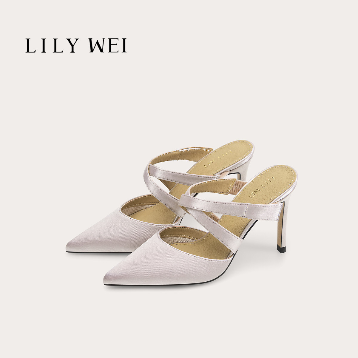Lily Wei【浅黛】淡藕荷色细跟高跟凉鞋交叉带尖头后空夏季单鞋