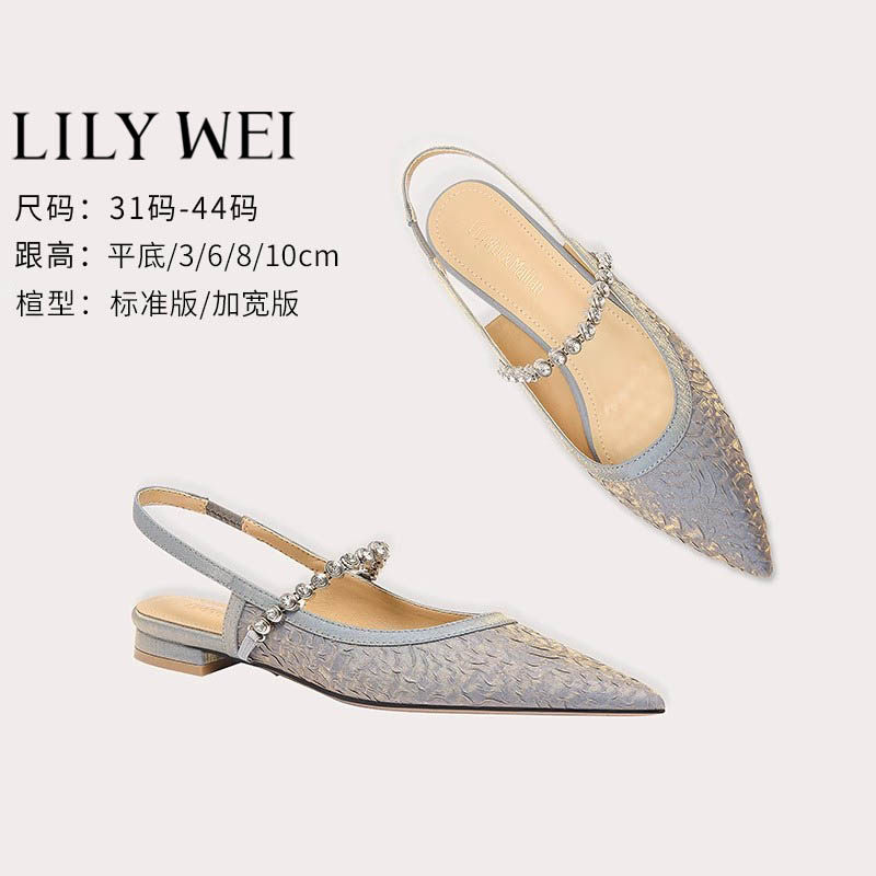 Lily Wei【缠弦】法式温柔半拖鞋水钻时尚小凉鞋小码韩版平底鞋女