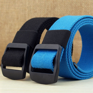 百搭黑色金属日字扣男女通用帆布腰带薄胖子加长大码军训皮带青年
