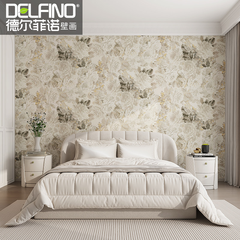 高端无缝墙布现代简约墙纸卧室客厅电视背景墙壁布定制法式壁画