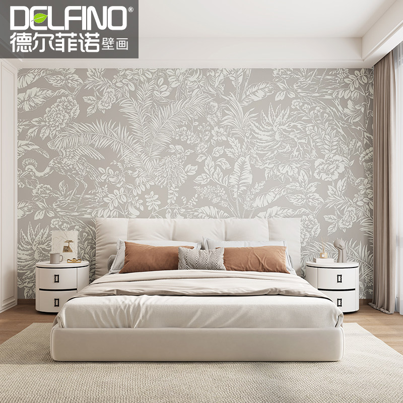 环保美式无缝墙布现代简约卧室客厅电视背景墙法式植物定制壁画