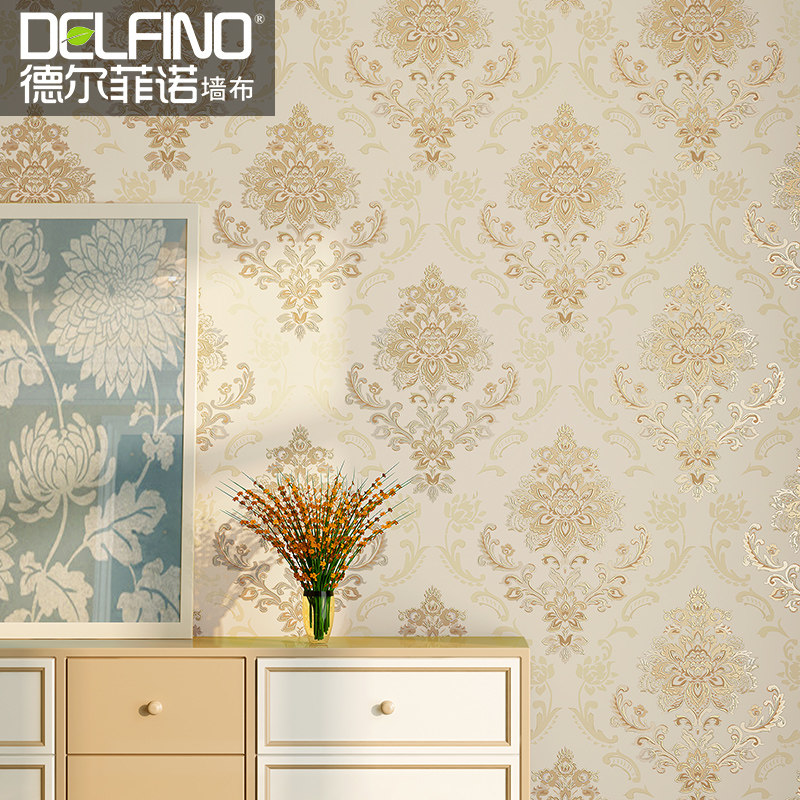 高档奢华欧式无缝墙布现代简约卧室客厅全屋壁纸电视背景刺绣壁布