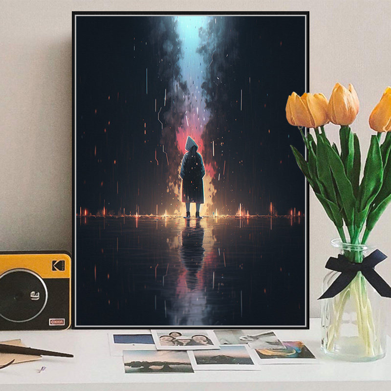 雨中独行 diy数字油画唯美卧室水彩画手工丙烯解闷手绘填充油彩画
