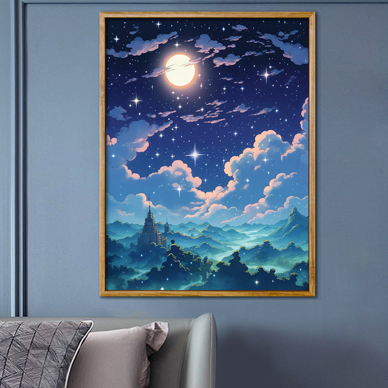 月夜星星 非之语diy数字油画唯美卧室玄关手绘装饰画摆件丙烯油彩