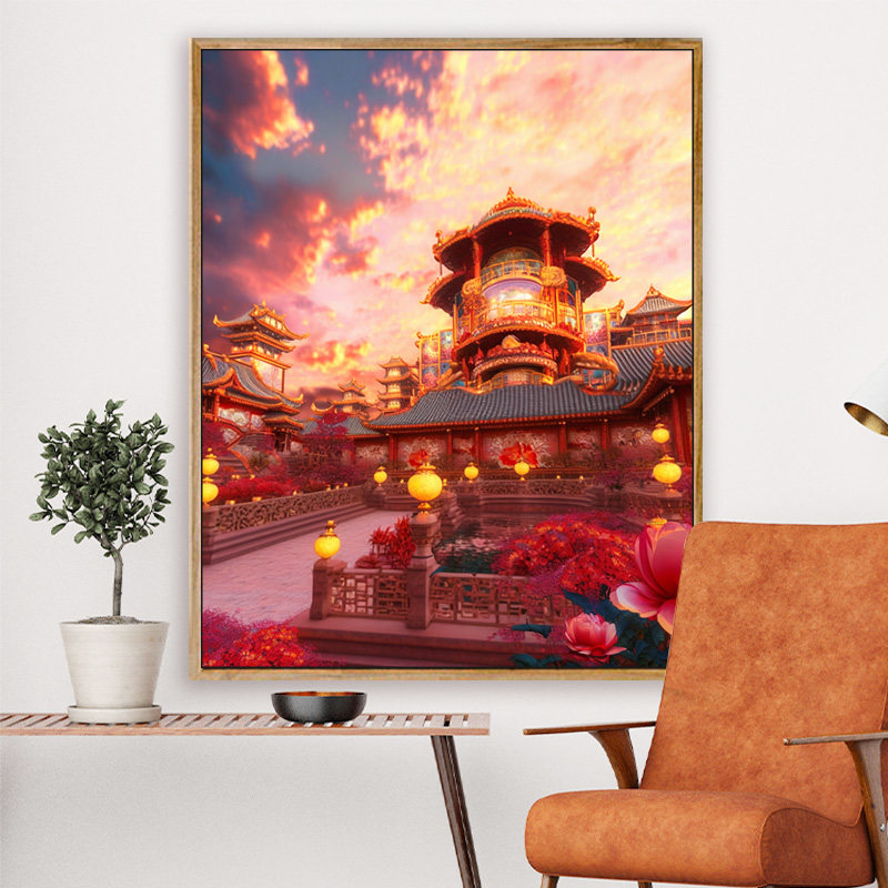 非之语 diy数字油画古风金色宫殿手绘填色油彩画成人减压装饰挂画
