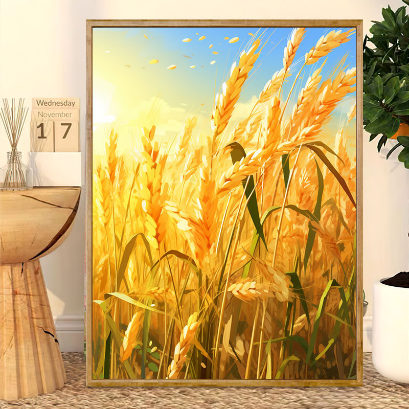 风吹麦浪 diy数字油画手工制作涂色客厅风景装饰画摆件手绘油彩画
